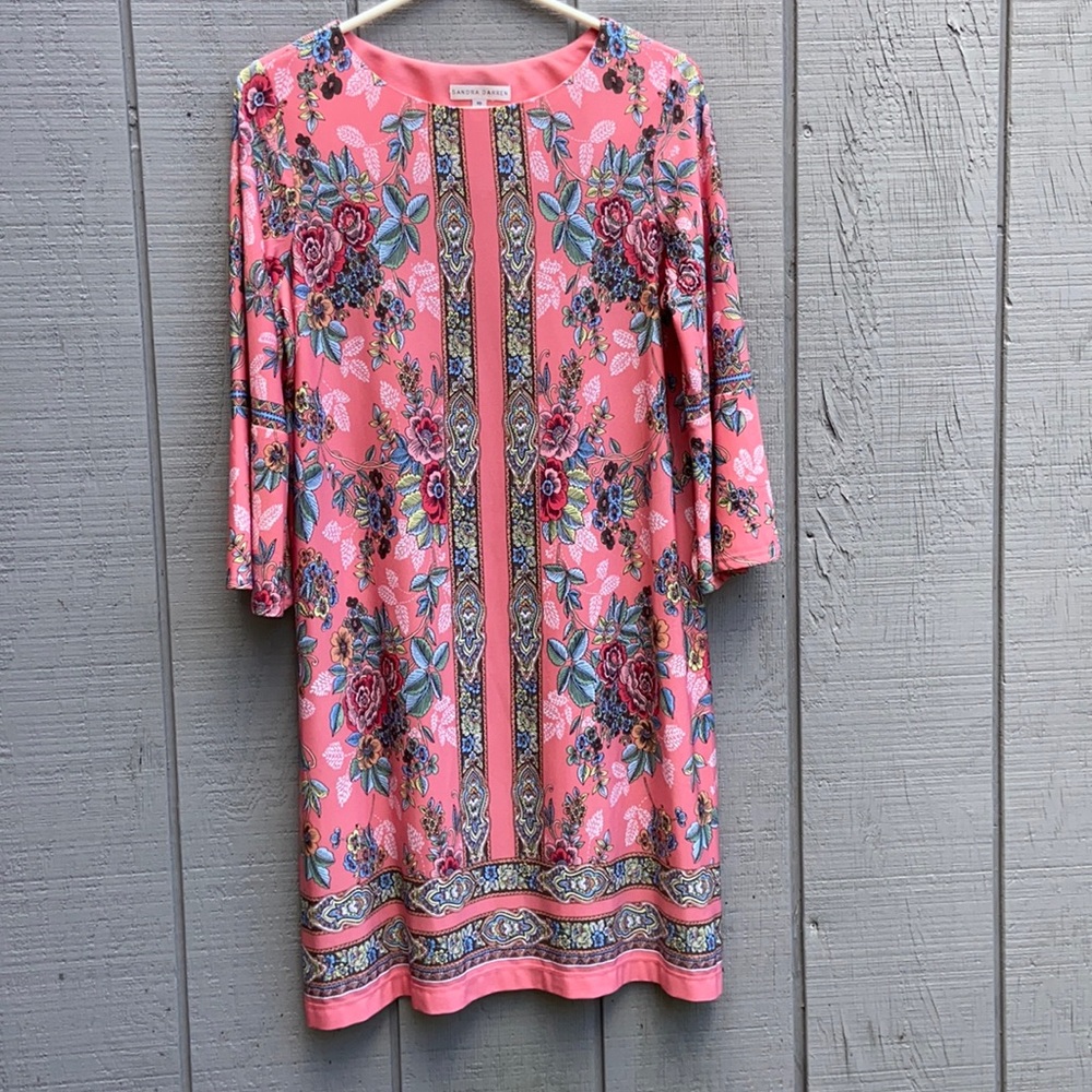 Sandra Darren bell elbow sleeve coral floral size 10 EUC